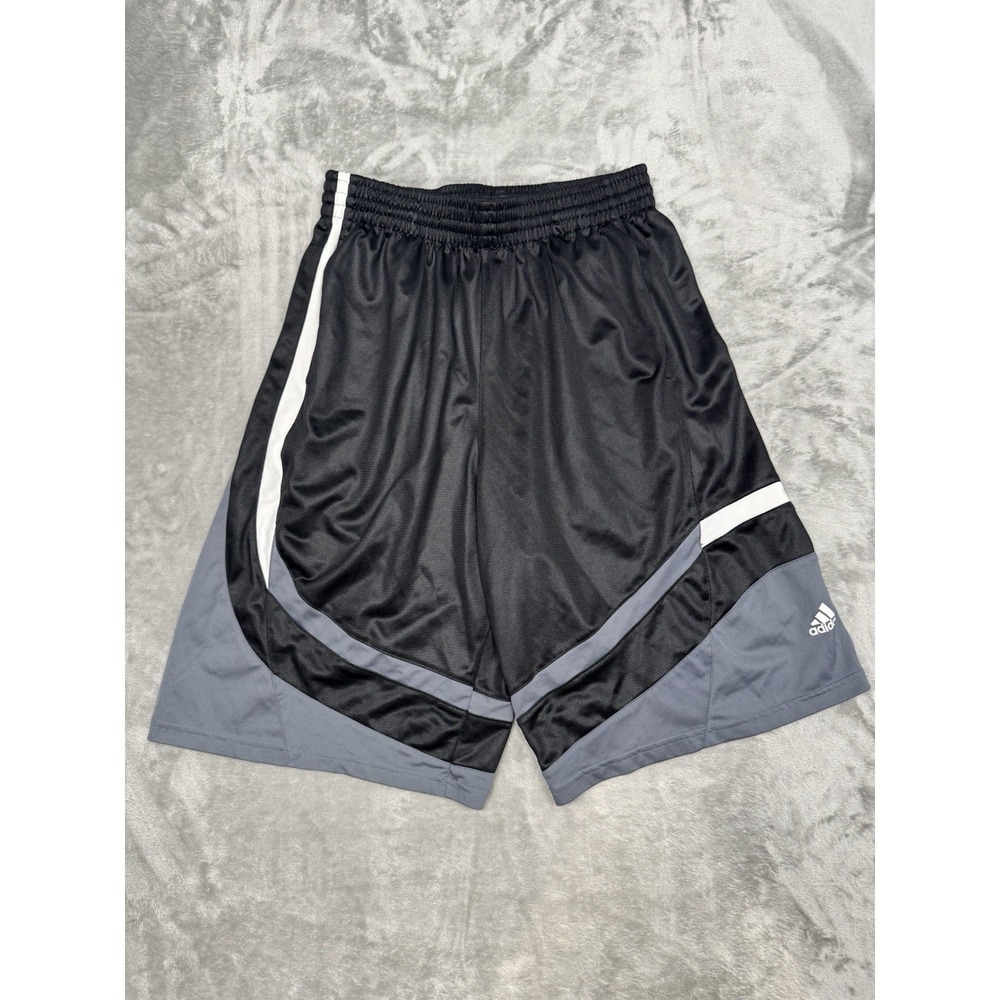Vintage Adidas Basketball Shorts Mens Large Black Gray Silk Shiny Dazzle 90s Y2K